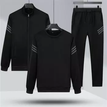 Мужской спортивный костюм, черные, серые комплекты спортивной одежды, повседневные длинные брюки для бега и фитнеса, комплект из трех предметов M серый