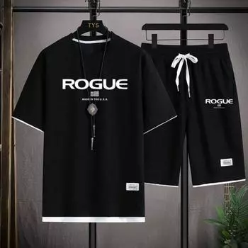 Мужской спортивный костюм Fashion Rogue, футболка с коротким рукавом и шорты, летний повседневный спортивный костюм, мужской костюм из двух частей XL