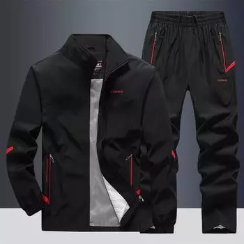 Мужской спортивный костюм, куртка + брюки, спортивный комплект, весна-осень, 2 предмета, спортивный костюм, мужская одежда для активного отдыха на природе XXXXXL чёрный