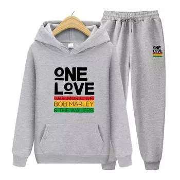 Мужской спортивный костюм One Love с принтом, зимний костюм, спортивный модный спортивный костюм для женщин и мужчин, одежда с капюшоном, толстовки + брюки, комплект из двух предметов 3XL