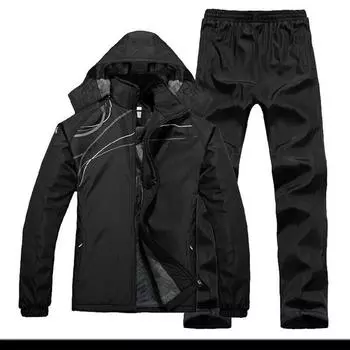 Мужской спортивный костюм, осенне-зимний спортивный костюм из плотного джерси, бархатная зимняя теплая одежда XL чёрный