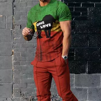 Мужской спортивный костюм оверсайз, весенний комплект с брюками с короткими рукавами, модный комплект для бега с принтом, мужская одежда, мужской комплект одежды из 2 предметов 4XL