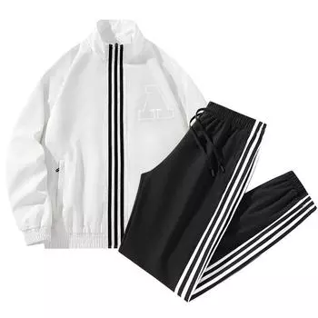 Мужской спортивный костюм, повседневные джоггеры, спортивная одежда с капюшоном, куртки и брюки, комплект из 2 предметов, спортивный костюм для бега в стиле хип-хоп L белый