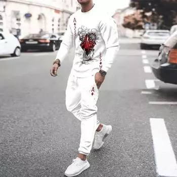 Мужской спортивный костюм с длинным рукавом, футболка, комплект из 2 предметов, покерный туз, 3D-принт, модная мужская одежда больших размеров, винтажная уличная одежда S