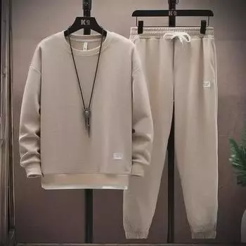 Мужской спортивный костюм с длинным рукавом: В комплект входит свитер с круглым вырезом и зимняя рубашка базового слоя — идеальный вариант для повседневной носки весной, осенью и зимой. M хаки