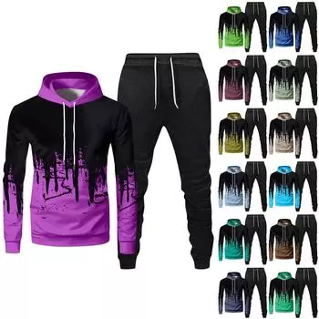 Мужской спортивный костюм с капюшоном, унисекс, двухсекционная одежда для бега, пуловер с длинными рукавами, толстовки с капюшоном + комплект спортивных штанов L фиолетовый