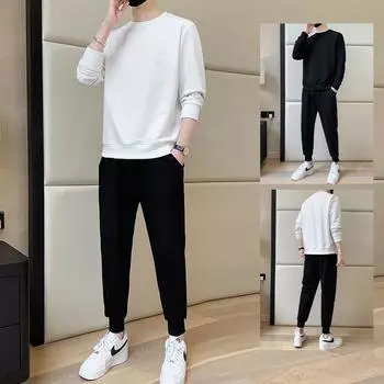 Мужской спортивный костюм с круглым вырезом и толстовкой, осенне-зимний, новый модный бренд, однотонные повседневные леггинсы, брюки в комплекте M