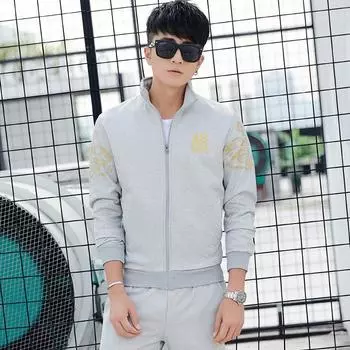 Мужской спортивный костюм с рисунком на предплечьях, состоящий из брюк на резинке и толстовки на молнии, размеры M-5XL M серый