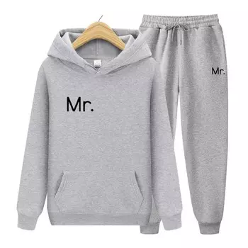 Мужской спортивный костюм, зимний костюм, спортивный пуловер Mr.. Толстовка с принтом Верхняя куртка Пальто Спортивный костюм Комплект из 2 предметов Толстовки с длинными рукавами S