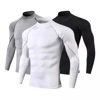 Мужской спортивный топ 3D Slim Fit с высокой эластичностью и воротником-стойкой, быстросохнущий, с длинными рукавами, облегающий, компрессионный, для коррекции фигуры, для бега, баскетбола, спортзала M белый