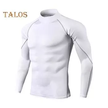 Мужской спортивный топ 3D Slim Fit с высокой эластичностью и воротником-стойкой, быстросохнущий, с длинными рукавами, облегающий, компрессионный, для коррекции фигуры, для бега, баскетбола, спортзала XL чёрный