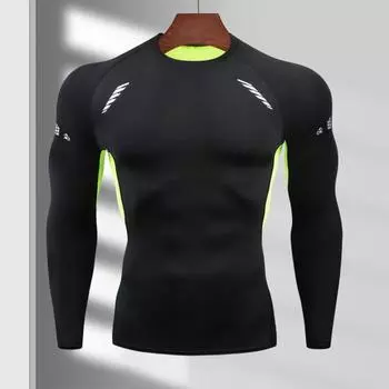 Мужской спортивный топ, облегающий крой, высокая эластичность, с круглым вырезом, быстросохнущая, с длинными рукавами, облегающая компрессионная футболка для коррекции фигуры, баскетбольная футболка для бега в тренажерном зале M зелёный