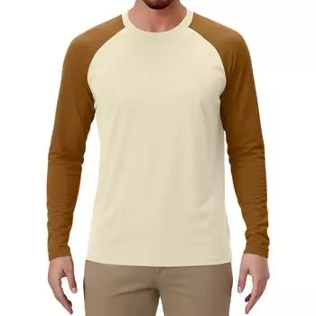 Мужской спортивный топ с длинным рукавом реглан контрастного цвета XXXL бежевый