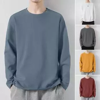 Мужской спортивный топ, свободный, однотонный, с круглым вырезом, быстросохнущий, большого размера, средней длины, с длинными рукавами, для дома, для занятий спортом, бега, баскетбола, футболка L серый