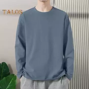 Мужской спортивный топ, свободный, однотонный, с круглым вырезом, быстросохнущий, большого размера, средней длины, с длинными рукавами, для дома, для занятий спортом, бега, баскетбола, футболка L синий