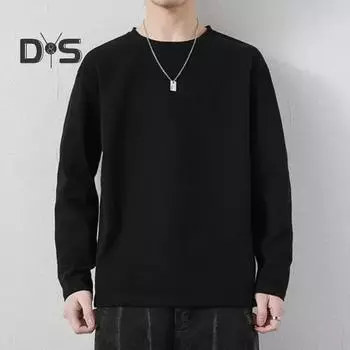 Мужской спортивный топ, свободный, однотонный, с круглым вырезом, быстросохнущий, большого размера, средней длины, с длинными рукавами, для дома, для занятий спортом, бега, баскетбола, футболка L чёрный