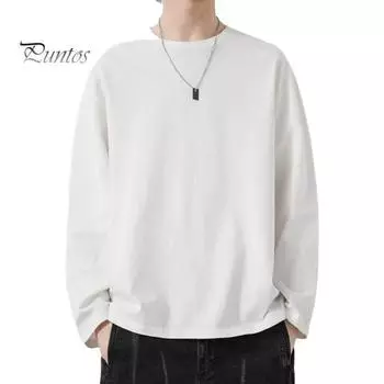 Мужской спортивный топ, свободный, однотонный, с круглым вырезом, быстросохнущий, большого размера, средней длины, с длинными рукавами, для дома, для занятий спортом, бега, баскетбола, футболка L белый