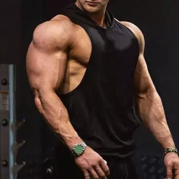 Мужской спортивный жилет без рукавов с капюшоном, однотонный, свободный, с глубокими подмышками, с большим накладным карманом, для тренировок XL белый