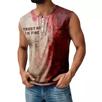 Мужской спортивный жилет без рукавов с принтом на Хэллоуин, на пуговицах, с карманом M