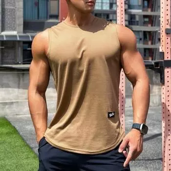 Мужской спортивный жилет с круглым вырезом без рукавов с буквенным принтом, широкие бретели, сетчатые топы L хаки