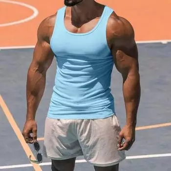 Мужской спортивный жилет с круглым вырезом без рукавов, облегающие майки, сплошной цвет, эластичный жилет для фитнеса, жилет для бега для фитнеса L