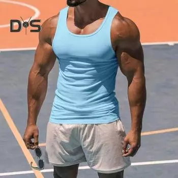 Мужской спортивный жилет с круглым вырезом без рукавов, облегающие майки, сплошной цвет, эластичный жилет для фитнеса, жилет для бега для фитнеса L белый