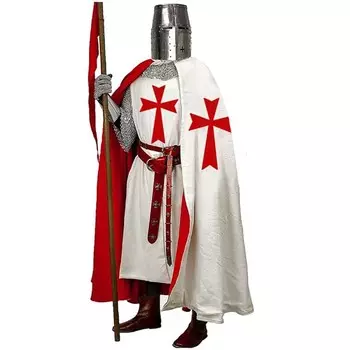 Мужской средневековый плащ и туника тамплиера, рыцарский костюм на Хэллоуин, хлопковый плащ с капюшоном, шапка, изготовленная вручную, средневековое платье эпохи Возрождения LAPR SCA S белый