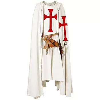 Мужской средневековый рыцарь крестоносец тамплиер табард Хэллоуин костюм с капюшоном плащ мантия косплей Ренессанс костюм платье S белый