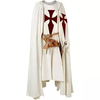 Мужской средневековый рыцарь крестоносец тамплиер табард Хэллоуин костюм с капюшоном плащ мантия косплей Ренессанс костюм платье S белый