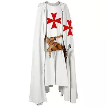 Мужской средневековый рыцарь крестоносец тамплиер табард Хэллоуин костюм с капюшоном плащ мантия косплей Ренессанс костюм платье S белый
