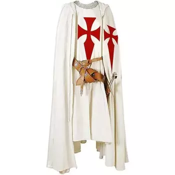 Мужской средневековый рыцарь крестоносец тамплиер табард Хэллоуин костюм с капюшоном плащ мантия косплей Ренессанс костюм платье S белый