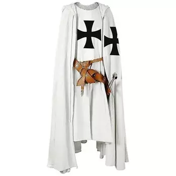 Мужской средневековый рыцарь крестоносец тамплиер туника костюм на Хэллоуин с капюшоном плащ мантия косплей ренессанс костюм платье S белый