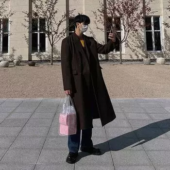 Мужской средний и длинный осенне-зимний корейский вариант свободного и утолщенного шерстяного тренча M