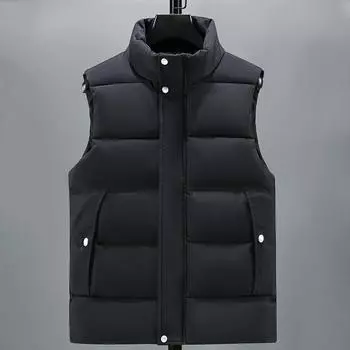 Мужской стеганый жилет, зимняя мода, воротник-стойка, толстые теплые черные куртки без рукавов, большие размеры, жилет в корейском стиле L чёрный