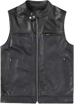 Мужской стильный классический жилет из натуральной овчины с поясом из натуральной кожи черного цвета, классическое пальто S чёрный