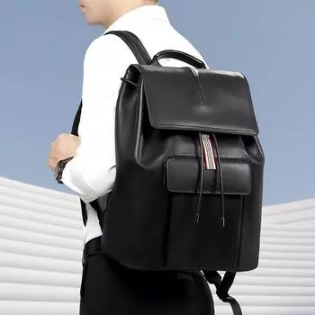 Мужской стильный повседневный рюкзак из натуральной кожи с большим объемом, водонепроницаемый, с верхним слоем из коровьей кожи, сумка-рюкзак чёрный