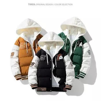 Мужской стильный пуховик с карманами, повседневный дышащий теплый топ с капюшоном на молнии с длинными рукавами для городских прогулок, уличного отдыха зимой M темно-коричневого