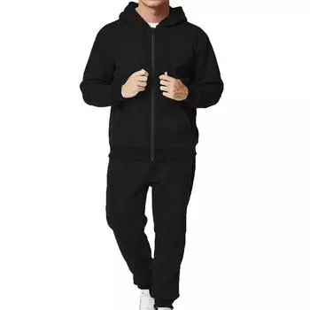 Мужской стильный удобный облегающий комплект из куртки-стойки с карманами и завязками L чёрный