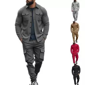 Мужской стильный удобный облегающий комплект из куртки-стойки с карманами и завязками L чёрный