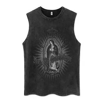 Мужской стираный винтажный жилет без рукавов с религиозным принтом для девушек, повседневные жилеты, уличная одежда, хлопковые майки Harajuku S