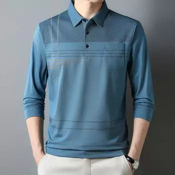 Мужской стоячий воротник с лацканами большого размера в полоску с длинным рукавом повседневный деловой пуловер с длинным рукавом 4XL