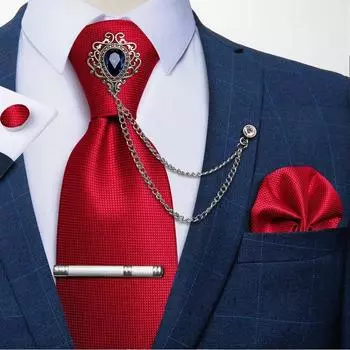 Мужской свадебный галстук, однотонный шелковый галстук 8,5 см, комплект запонок, зажим для галстука/кольцо для галстука/брошь-цепочка N-7340