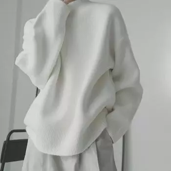 Мужской свитер Arctic Velvet Soft Knit с полуводолазкой — однотонный, осень/зима, свободный, теплый, базовый стиль Medium белый