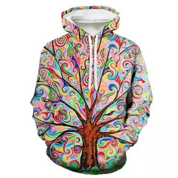 Мужской свитер Fourseason Fashion Creative Tree Psychedelic Printing 3D Fun Hooded Sweatshirt Art Casual Street Men s Sportswear S