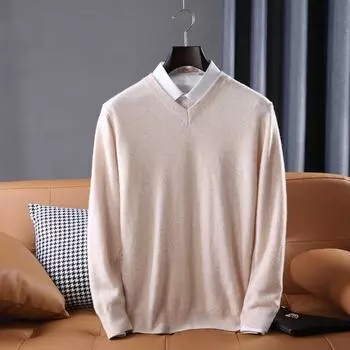 Мужской свитер из 100% шерсти, зимний вязаный пуловер, осенний джемпер, мужские кашемировые свитера, вязаный топ с длинным рукавом S хаки