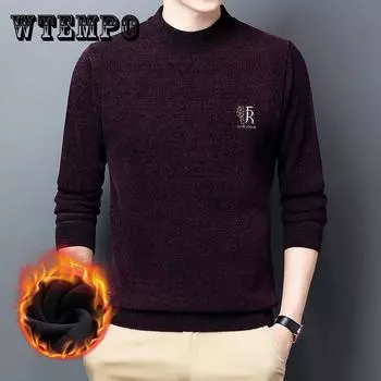 Мужской свитер из флиса и синели, осень-зима, новый трикотажный свитер с полуворотом, толстый теплый, повседневный свитер, мужская модная одежда XXXXL красный