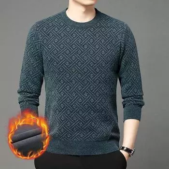 «Мужской свитер из синели — на бархатной подкладке, теплый, свободного кроя, на осень/зиму» чёрный/серый