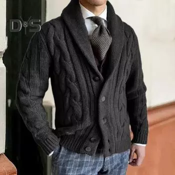 Мужской свитер кардиган с лацканами, длинный рукав, застежка на пуговицы, однотонное трикотажное пальто свободного кроя, повседневная верхняя одежда M белый