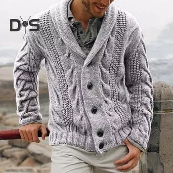 Мужской свитер, куртка из смеси хлопка и пуговиц, модный кардиган с длинными рукавами, свитер на осень-зиму XL коричневый