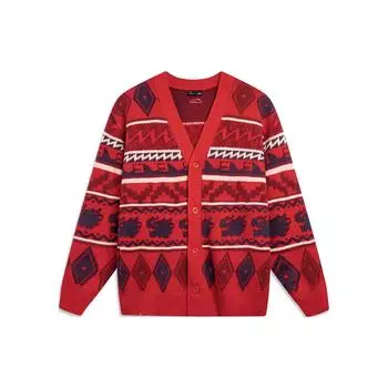 Мужской свитер Li Ning с V-образным вырезом и вышивкой, длинный рукав, цвет киноварно-красный AMBU021-2 XS